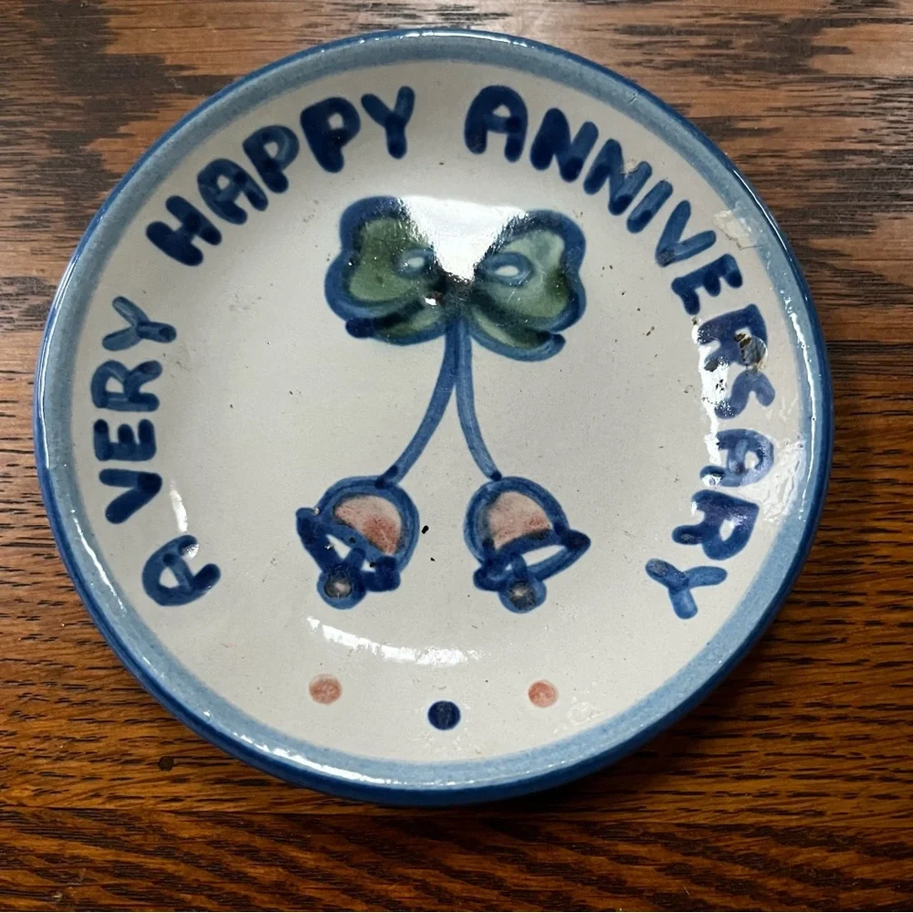 M.A. Hadley Happy Anniversary Coaster Plate Trinket Dish 4 1/8” - Picture 1 of 2